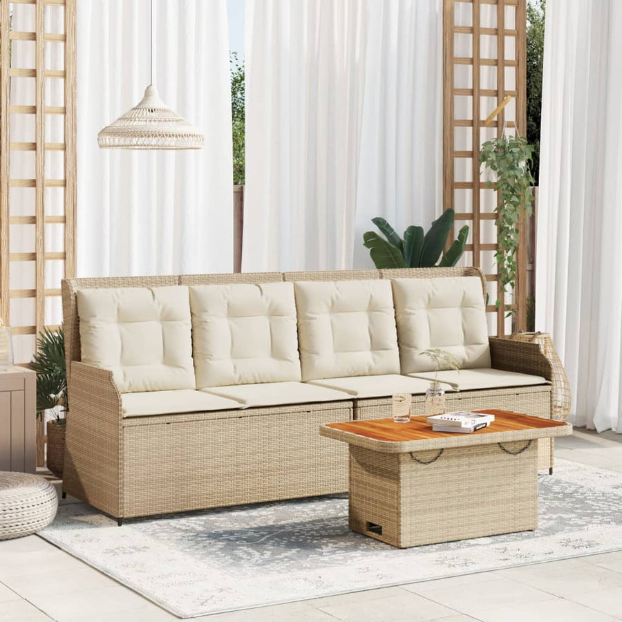 3-Delige Loungeset Met Kussens Poly Rattan beige en crèmekleurig