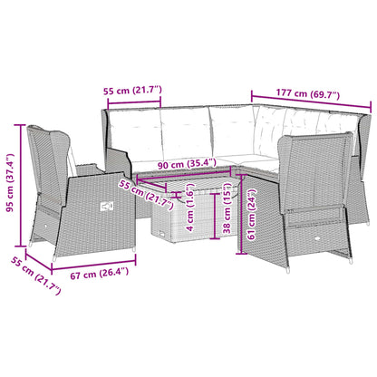 6-delige Loungeset met kussens poly rattan zwart