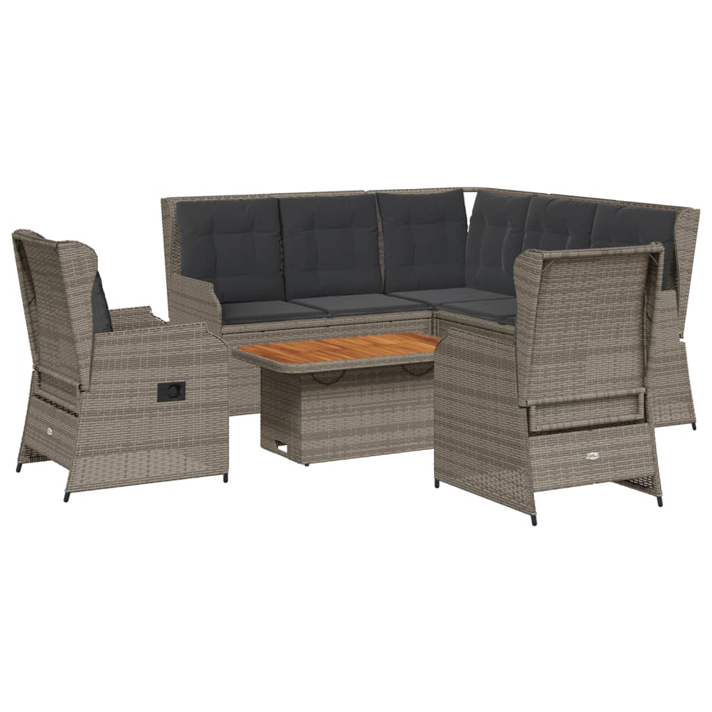 6-delige Loungeset met kussens poly rattan grijs