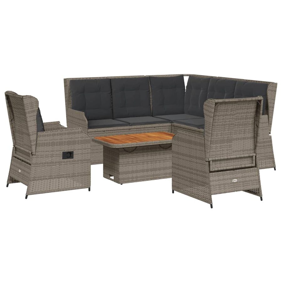 6-delige Loungeset met kussens poly rattan grijs