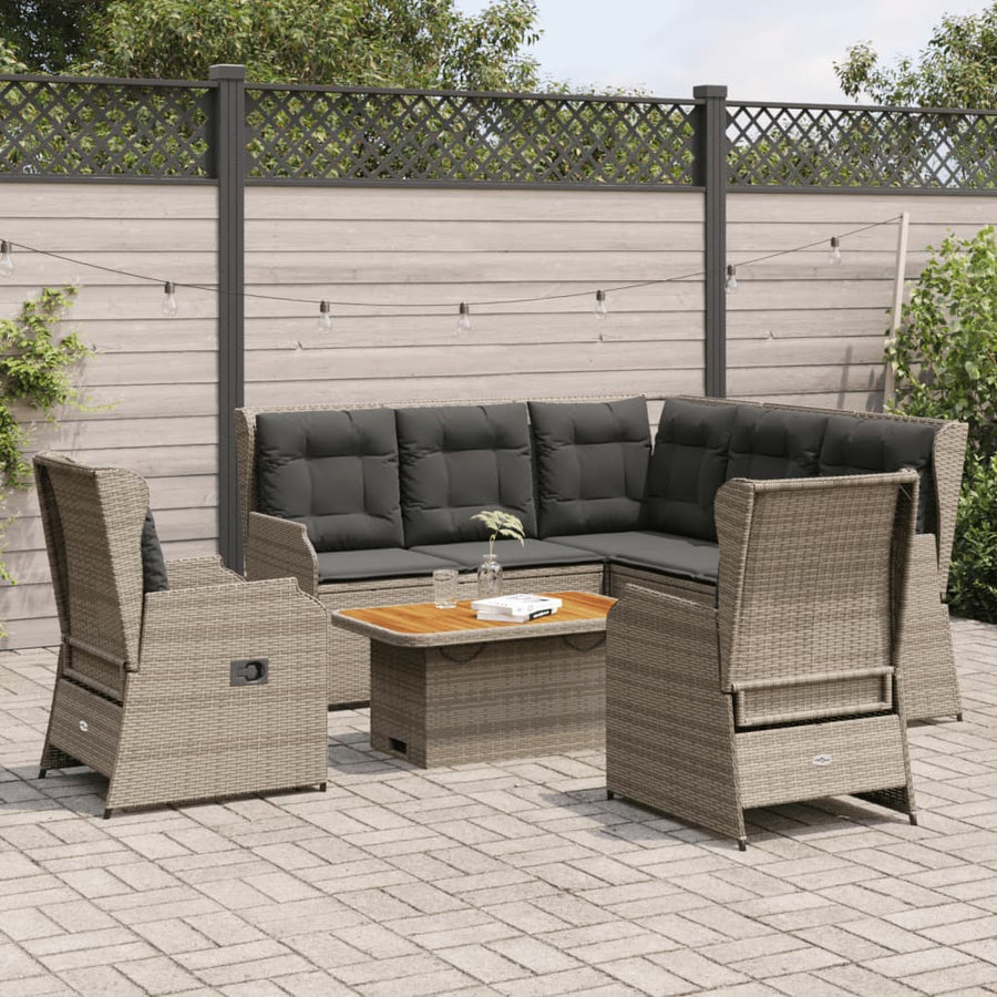 6-delige Loungeset met kussens poly rattan grijs