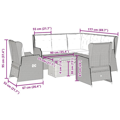 6-delige Loungeset met kussens poly rattan beige