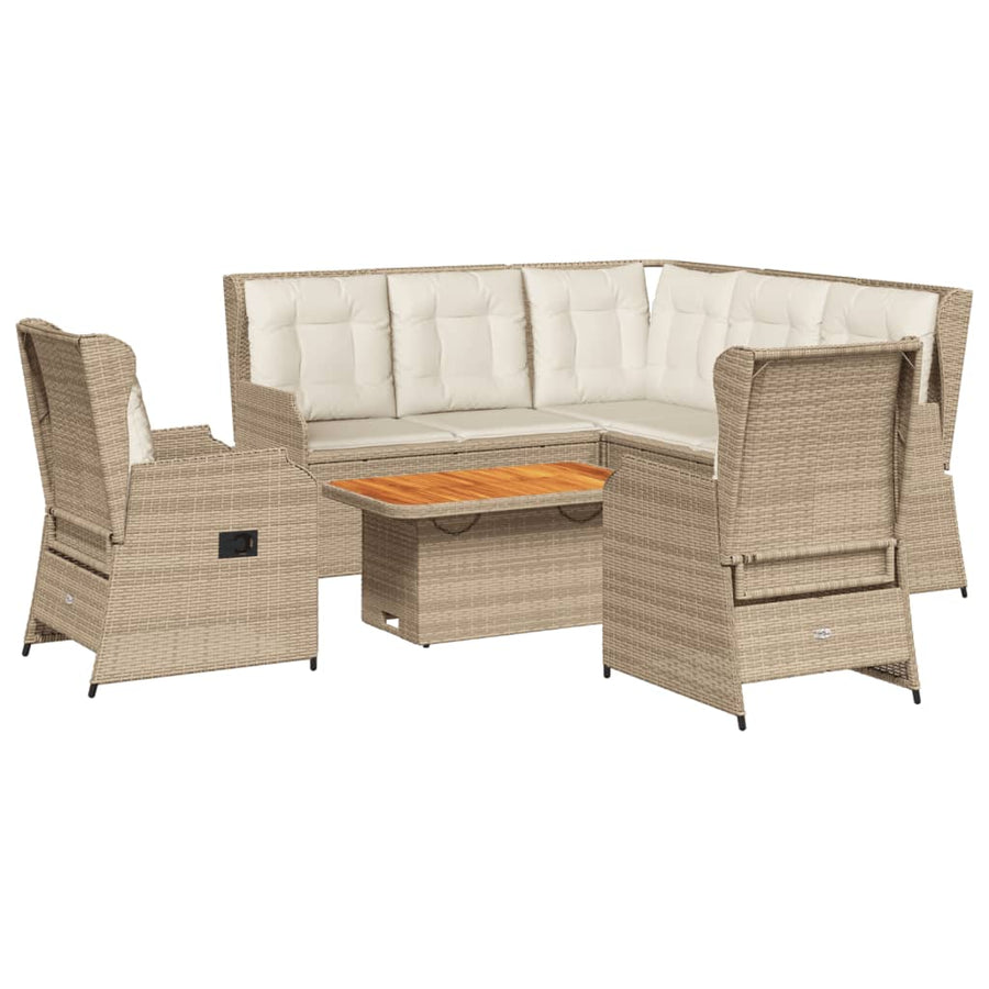 6-delige Loungeset met kussens poly rattan beige