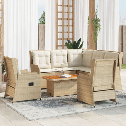 6-delige Loungeset met kussens poly rattan beige