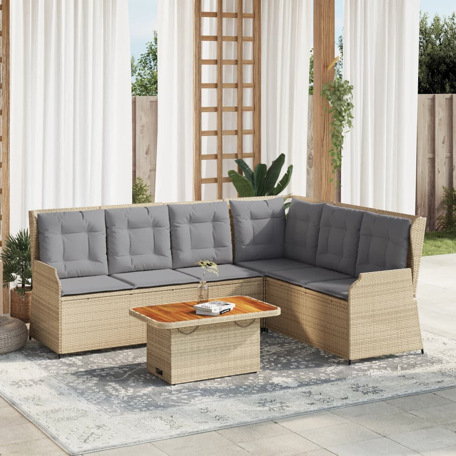 5-Delige Loungeset Met Kussens Poly Rattan Beige en grijs