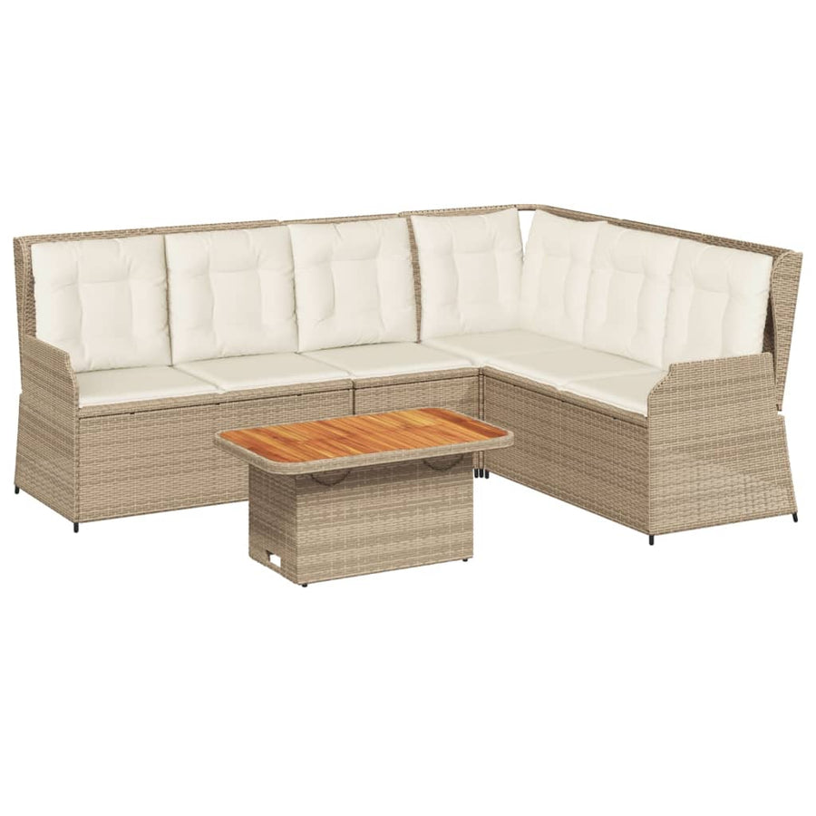 5-Delige Loungeset Met Kussens Poly Rattan beige en crèmekleurig
