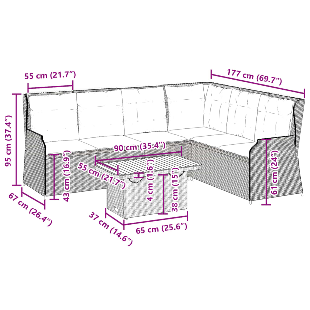 5-Delige Loungeset Met Kussens Poly Rattan beige en crèmekleurig