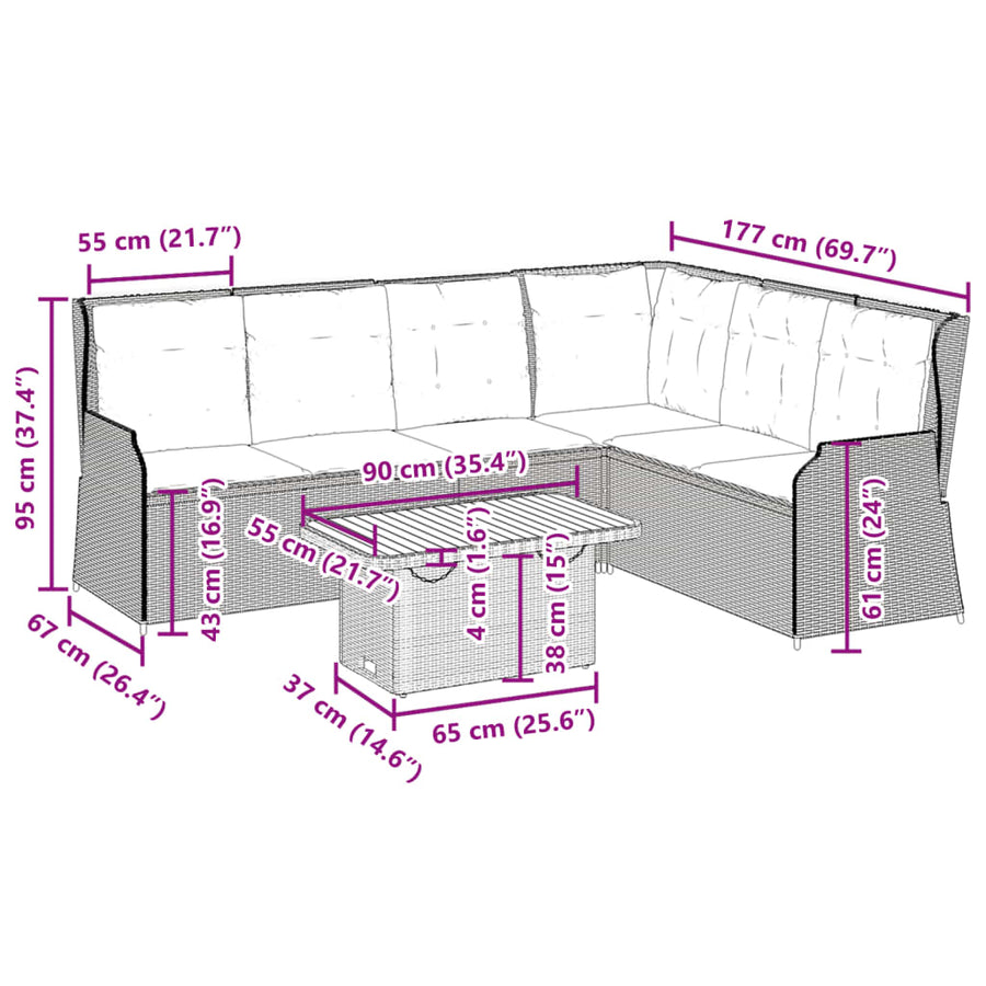 5-Delige Loungeset Met Kussens Poly Rattan beige en crèmekleurig