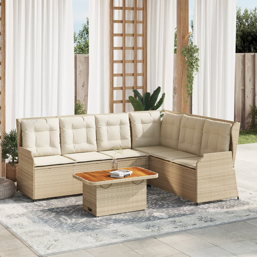 5-Delige Loungeset Met Kussens Poly Rattan beige en crèmekleurig