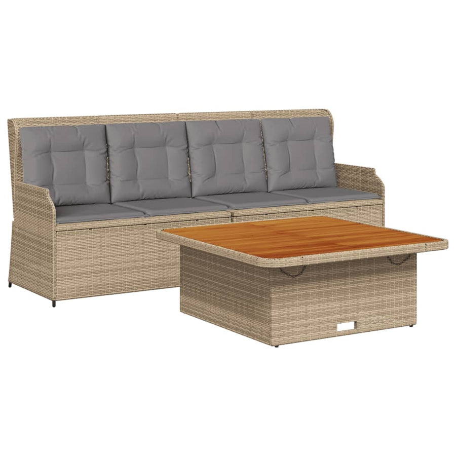 3-Delige Loungeset Met Kussens Poly Rattan Beige en grijs