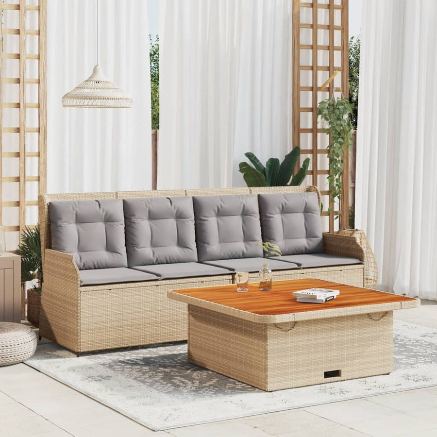 3-Delige Loungeset Met Kussens Poly Rattan Beige en grijs