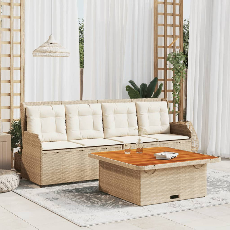 3-Delige Loungeset Met Kussens Poly Rattan beige en crèmekleurig