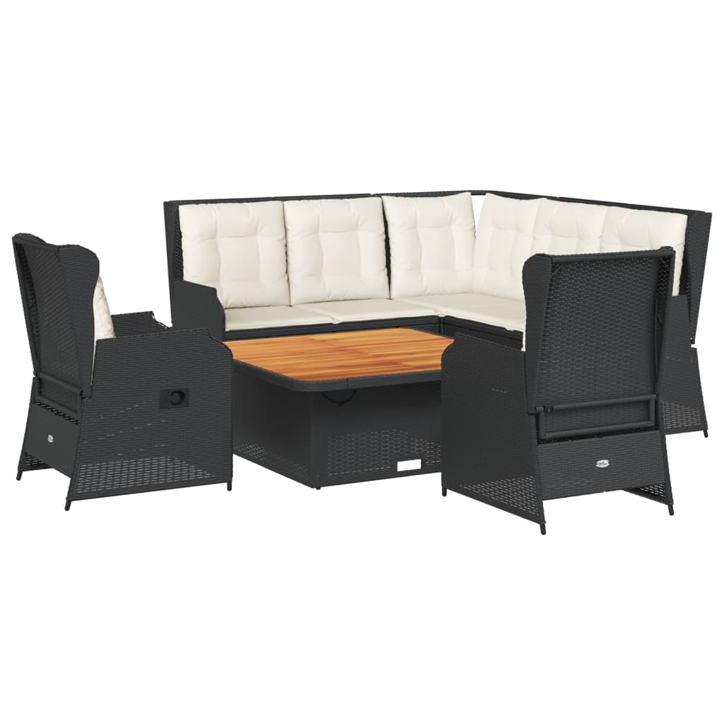 6-delige Loungeset met kussens poly rattan zwart