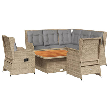 6-delige Loungeset met kussens poly rattan beige