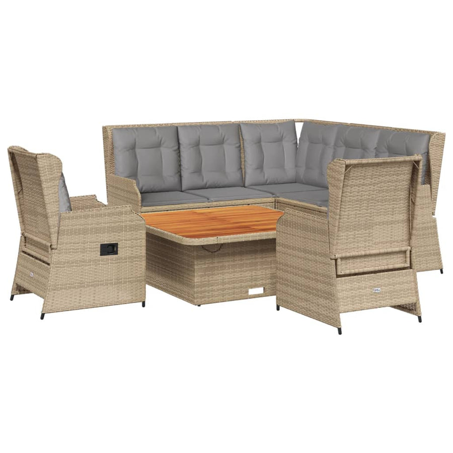 6-delige Loungeset met kussens poly rattan beige