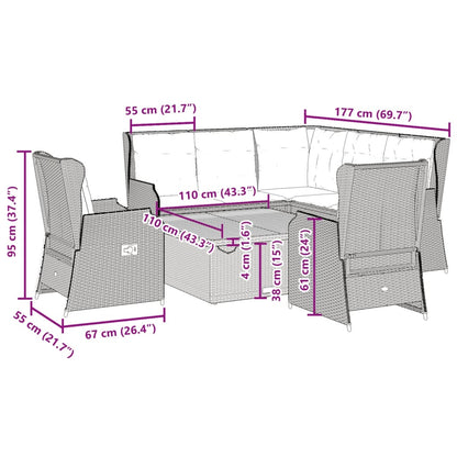 6-delige Loungeset met kussens poly rattan beige