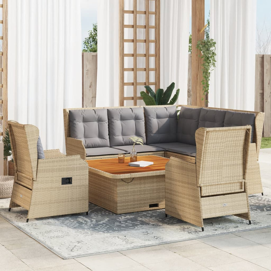6-delige Loungeset met kussens poly rattan beige