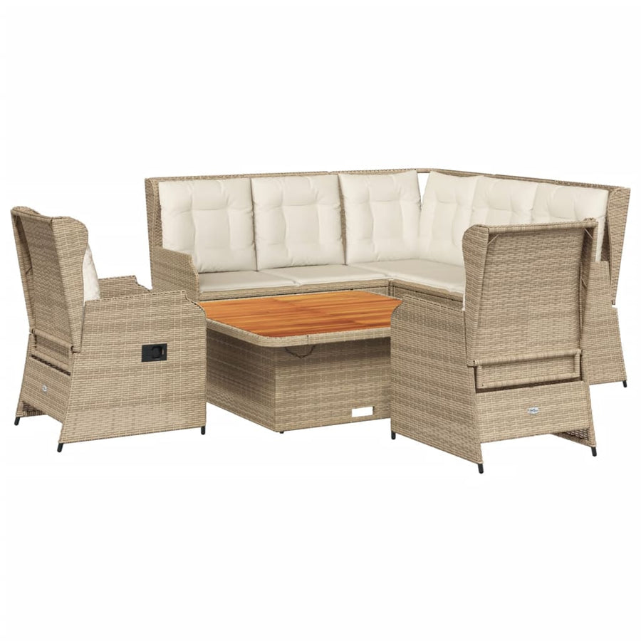 6-delige Loungeset met kussens poly rattan beige