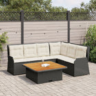 5-delige Loungeset met kussens poly rattan zwart