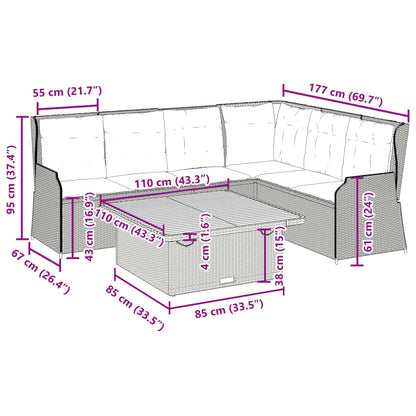 5-Delige Loungeset Met Kussens Poly Rattan