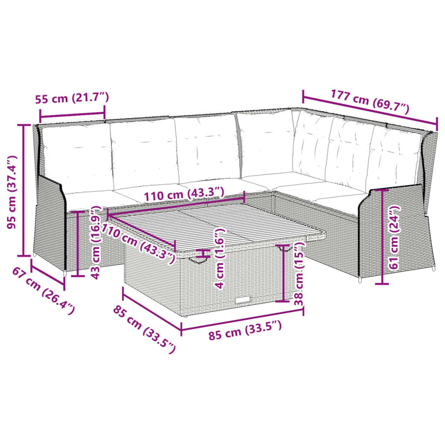 5-Delige Loungeset Met Kussens Poly Rattan