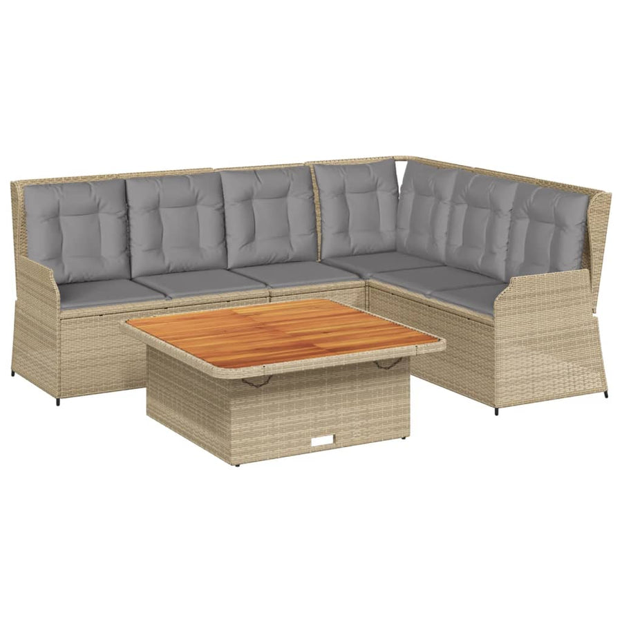 5-Delige Loungeset Met Kussens Poly Rattan Beige en grijs