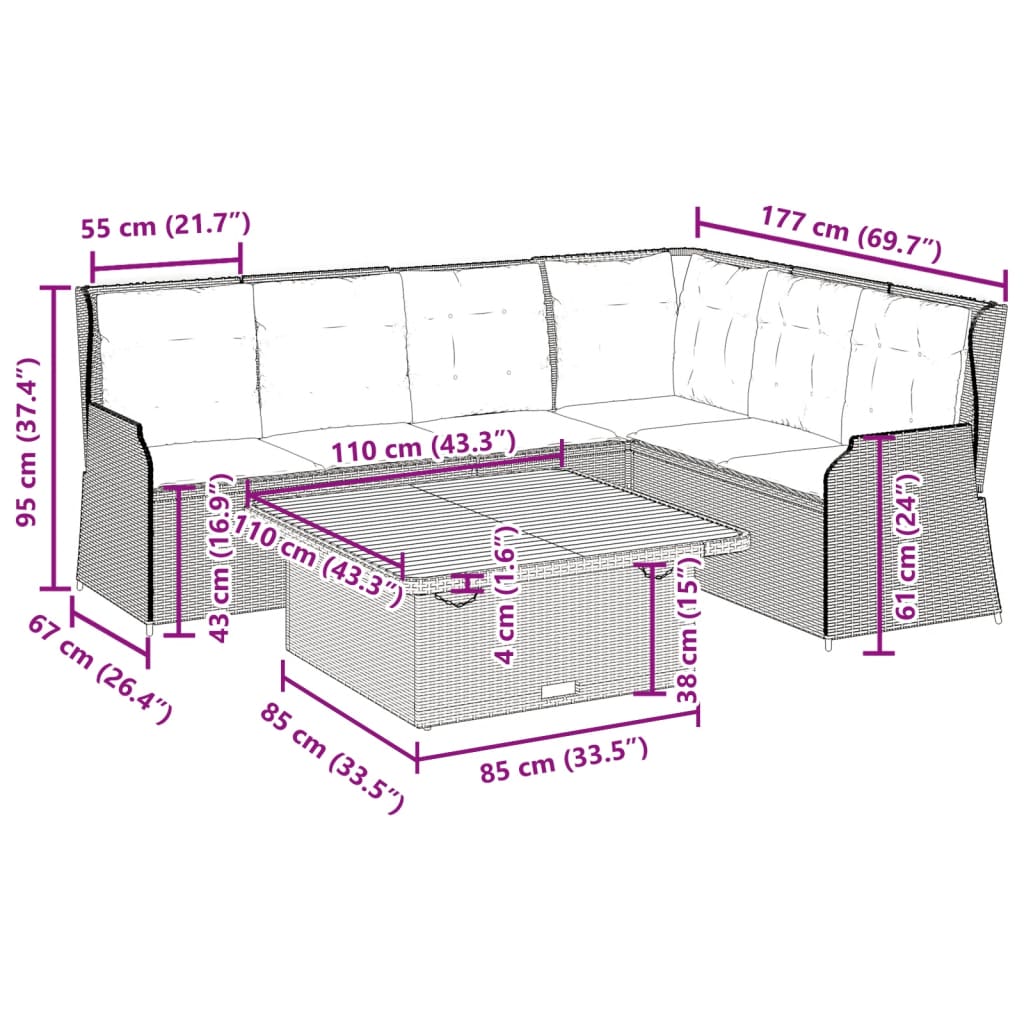 5-Delige Loungeset Met Kussens Poly Rattan Beige en grijs