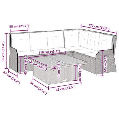 5-Delige Loungeset Met Kussens Poly Rattan Beige en grijs
