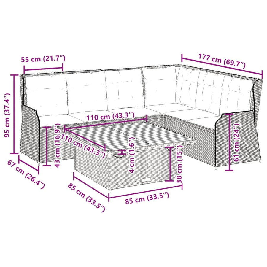 5-Delige Loungeset Met Kussens Poly Rattan Beige en grijs