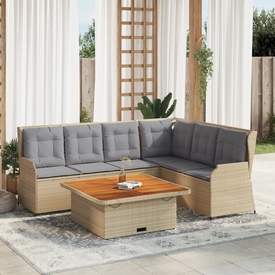 5-Delige Loungeset Met Kussens Poly Rattan Beige en grijs
