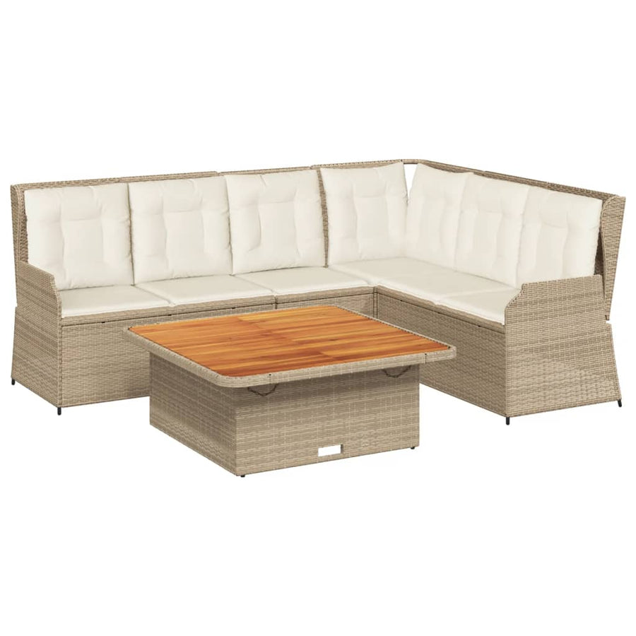 5-Delige Loungeset Met Kussens Poly Rattan beige en crèmekleurig