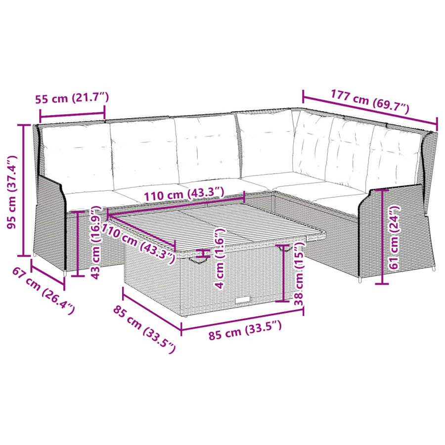 5-Delige Loungeset Met Kussens Poly Rattan beige en crèmekleurig