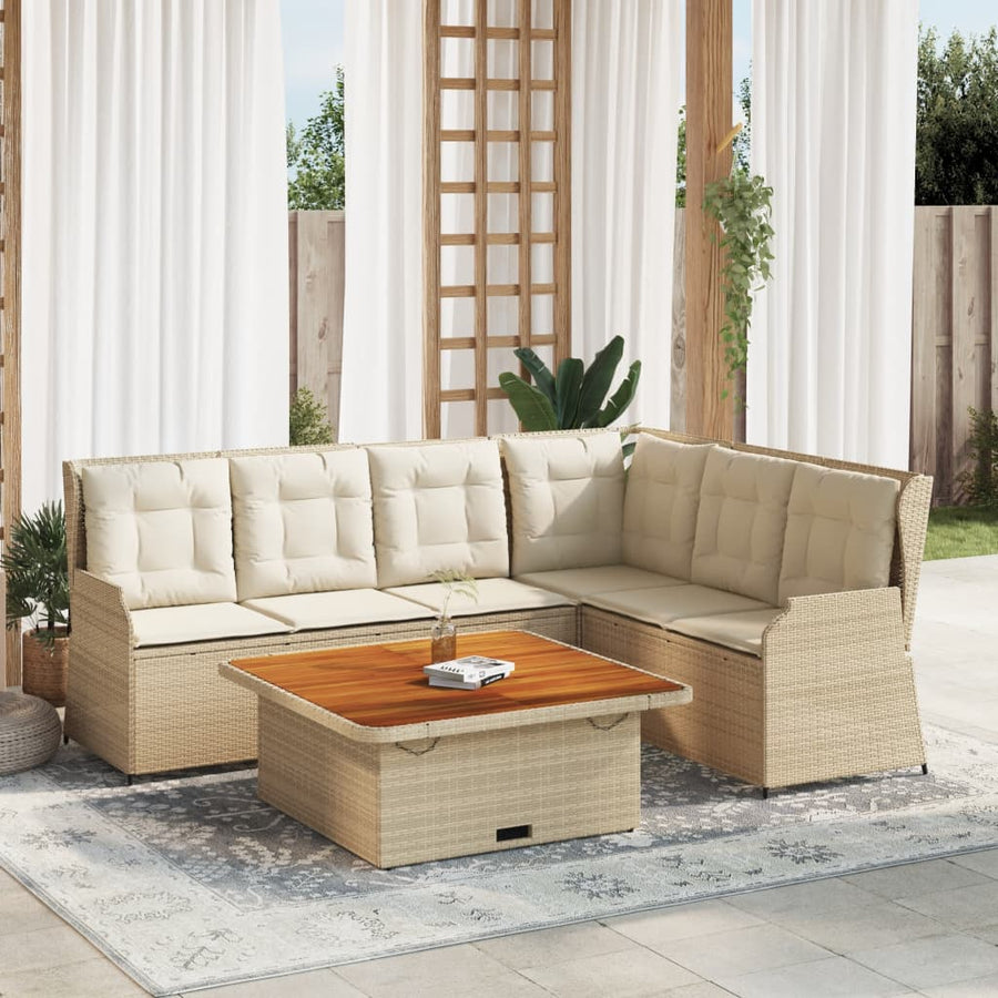 5-Delige Loungeset Met Kussens Poly Rattan beige en crèmekleurig