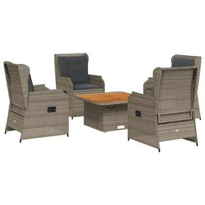 5-delige Loungeset met kussens poly rattan grijs