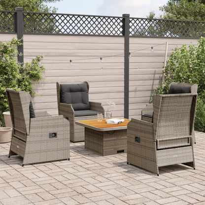 5-delige Loungeset met kussens poly rattan grijs