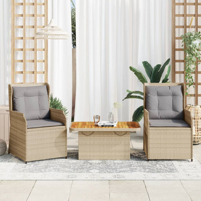 3-delige Loungeset met kussens poly rattan beige