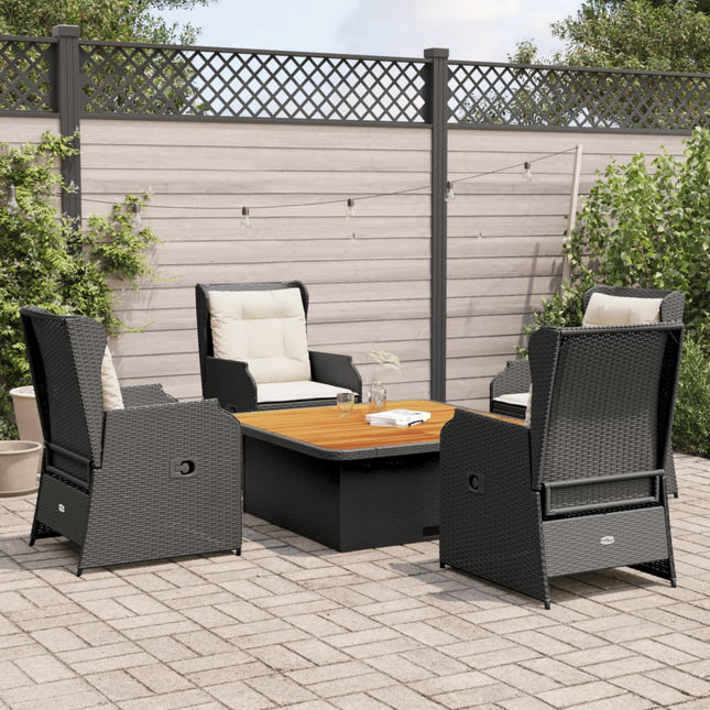 5-delige Loungeset met kussens poly rattan zwart