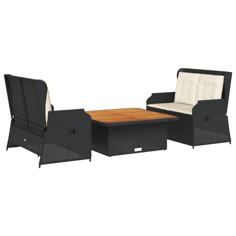 3-Delige Loungeset Met Kussens Poly Rattan 110 x 110 x 40/71 cm Zwart