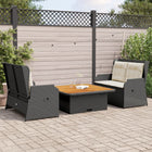 3-delige Loungeset met kussens poly rattan zwart