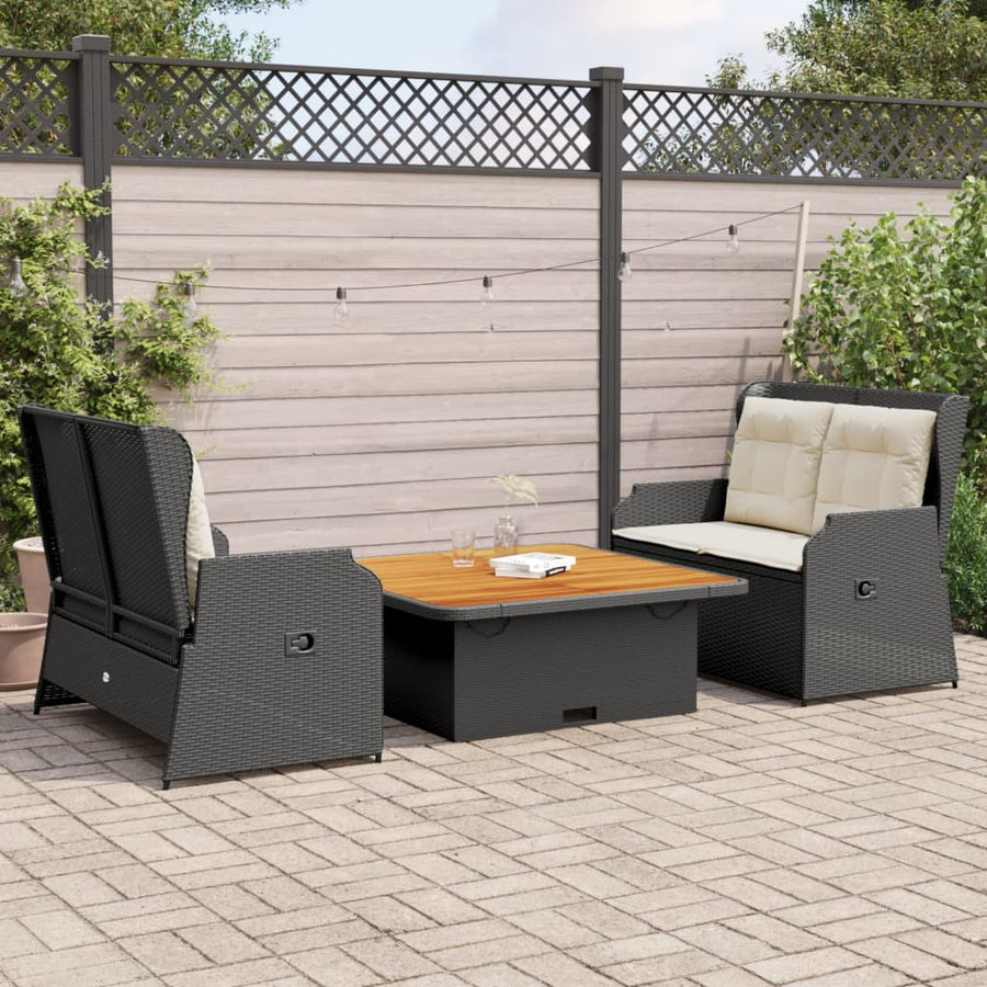 3-Delige Loungeset Met Kussens Poly Rattan 110 x 110 x 40/71 cm Zwart