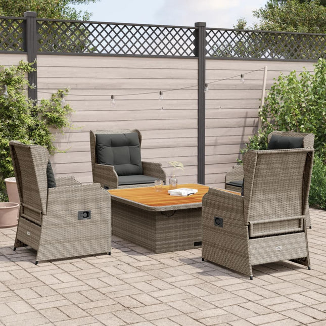 5-delige Loungeset met kussens poly rattan grijs