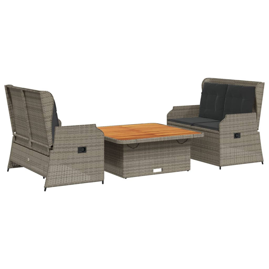 3-Delige Loungeset Met Kussens Poly Rattan 110 x 110 x 40/71 cm Grijs
