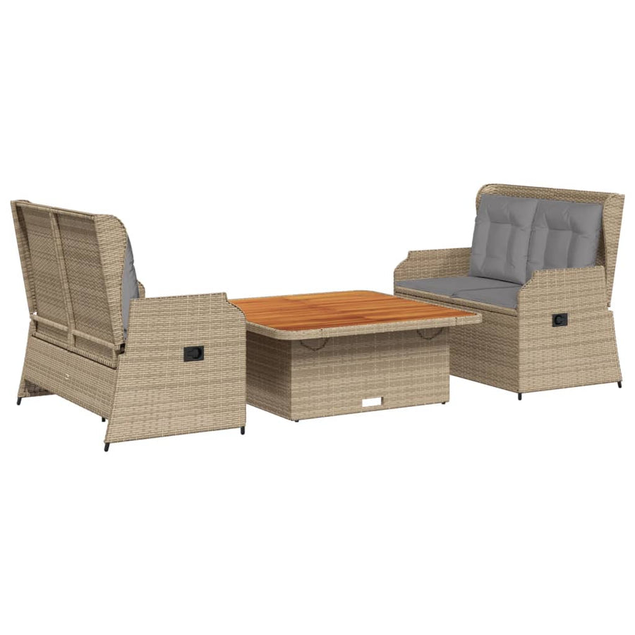 3-Delige Loungeset Met Kussens Poly Rattan 110 x 110 x 40/71 cm Beige en grijs