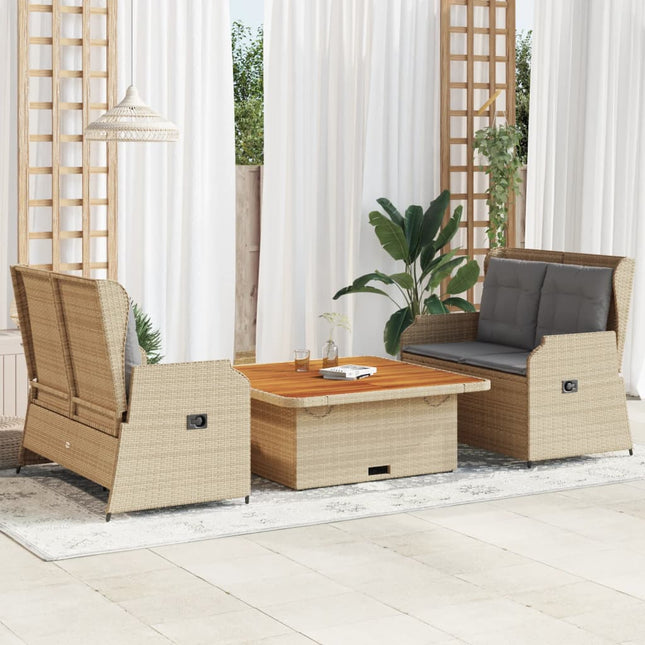 3-delige Loungeset met kussens poly rattan beige