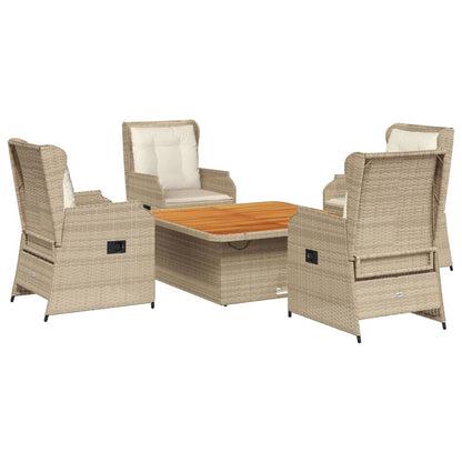 5-delige Loungeset met kussens poly rattan beige