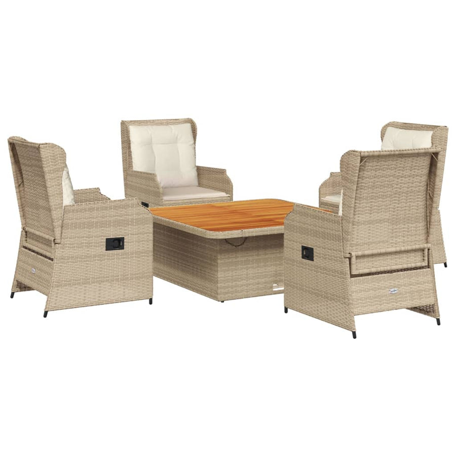 5-delige Loungeset met kussens poly rattan beige