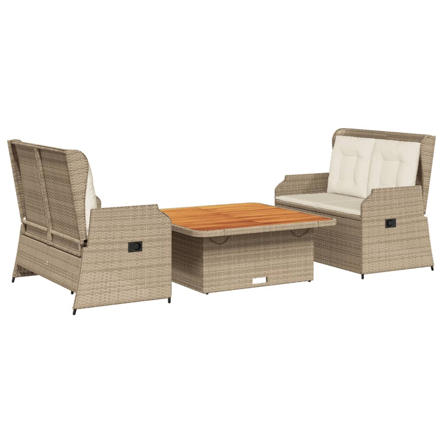 3-Delige Loungeset Met Kussens Poly Rattan 110 x 110 x 40/71 cm beige en crèmekleurig