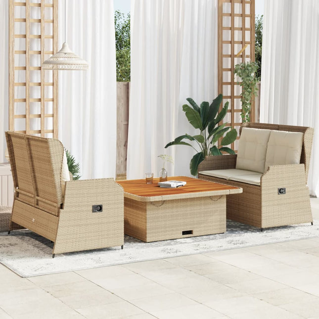 3-delige Loungeset met kussens poly rattan beige