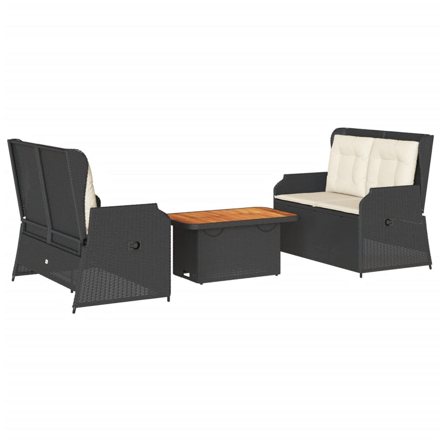 3-Delige Loungeset Met Kussens Poly Rattan 90 x 55 x 40/71 cm Zwart