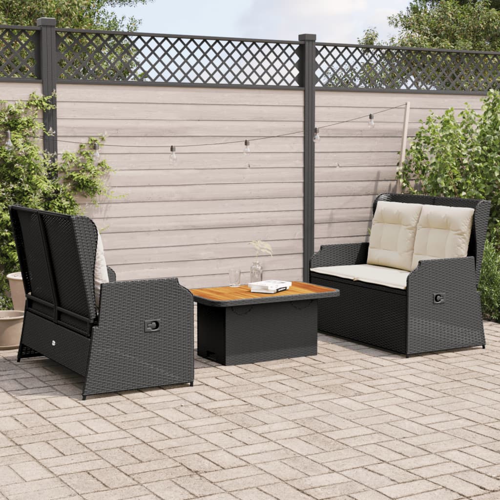 3-Delige Loungeset Met Kussens Poly Rattan 90 x 55 x 40/71 cm Zwart